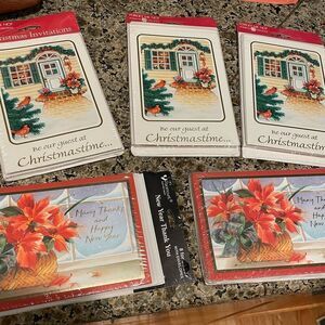 Christmas Party Invites Vintage 3 Sets & 2 Sets of Poinsettia Thank You Cards